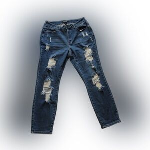 Judy Blue Ripped Boyfriend Jeans - Dark Blue